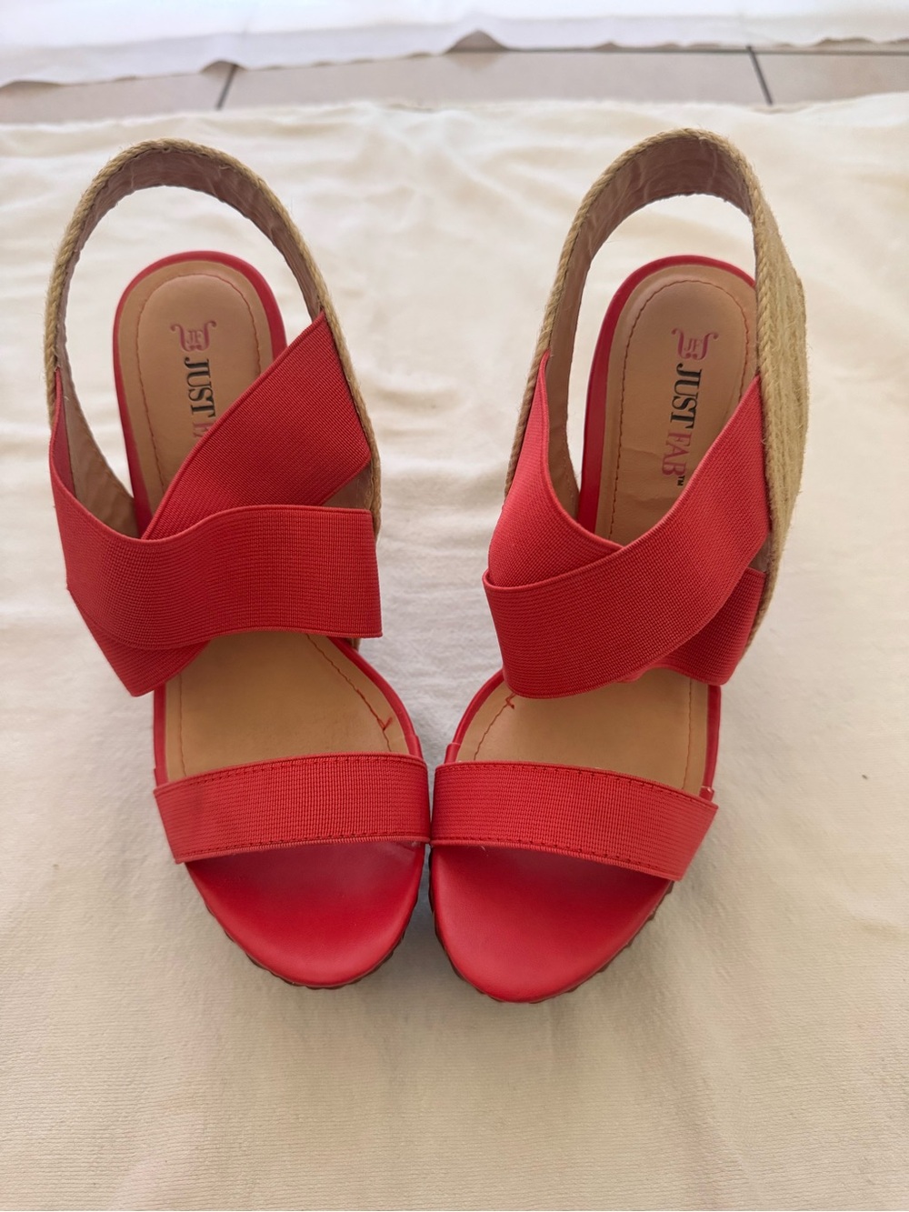 JustFab Red Elastic Crossover Espadrille Wedges